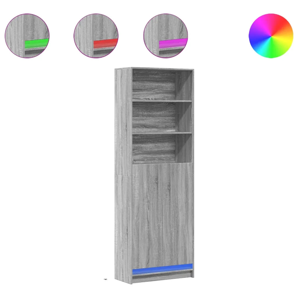 Credenza con LED-Buffet-Armadio da cucina Grigio Sonoma 69x32,5x200 cm in Truciolato