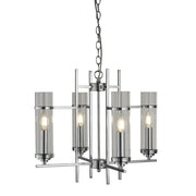 Lampadario Contemporaneo Milo Acciaio Cromo Vetro 4 Luci E14