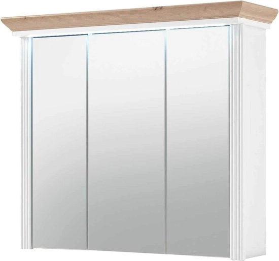Specchio bagno con illuminazione LED in legno di abete Artisan look da stile rurale con spazio di archiviazione - 83 x 75 x 25 cm (A/L/P)