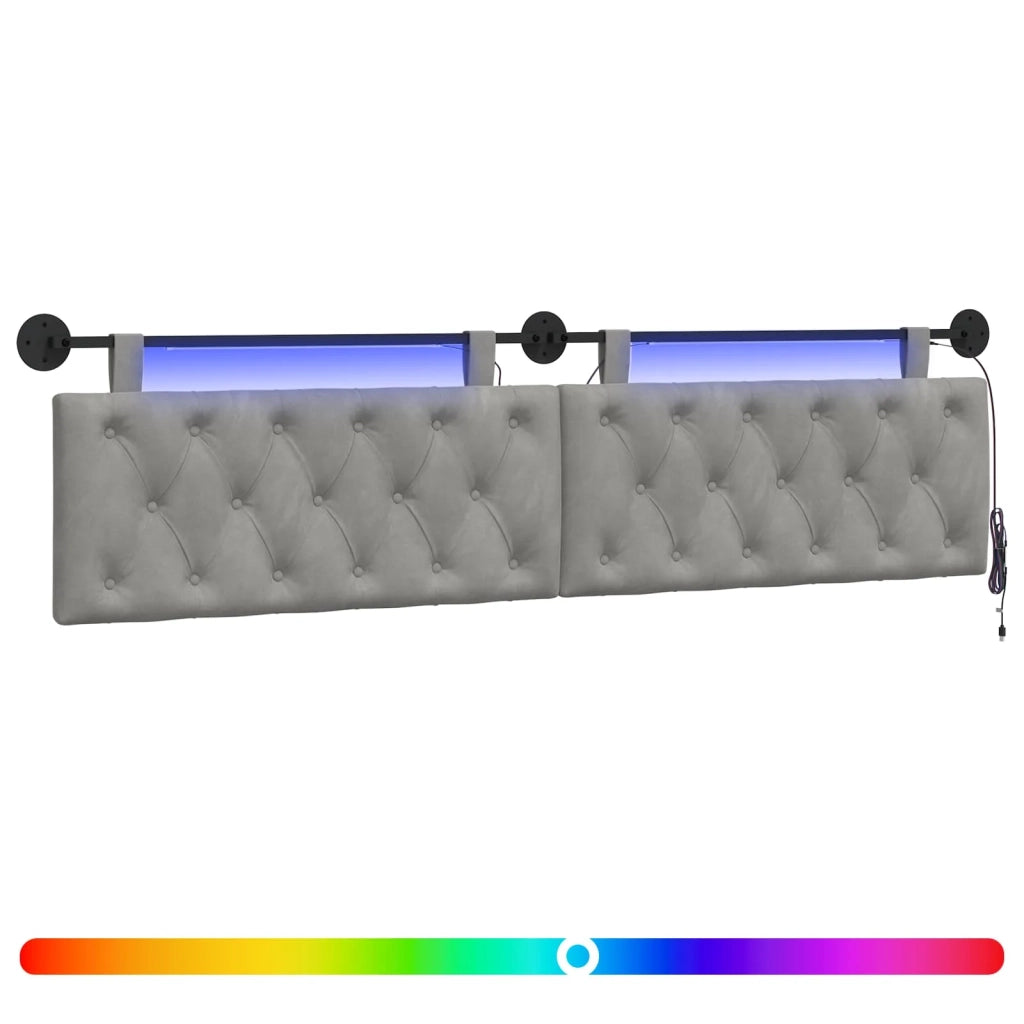 Testiera sospesa Con luce LED Grigio Chiaro Velluto 3424721