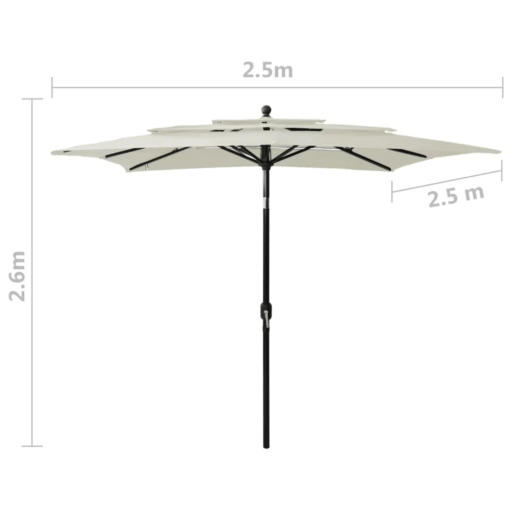 Ombrellone a tre livelli con palo in alluminio 2,5 x 2,5 m colore sabbia 02_0008763
