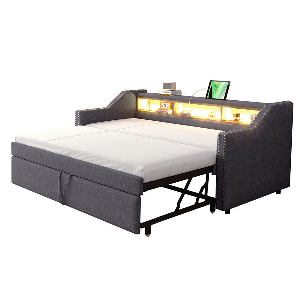 Divano letto - Xylo - 90/180x190 cm LED USB grigio scuro