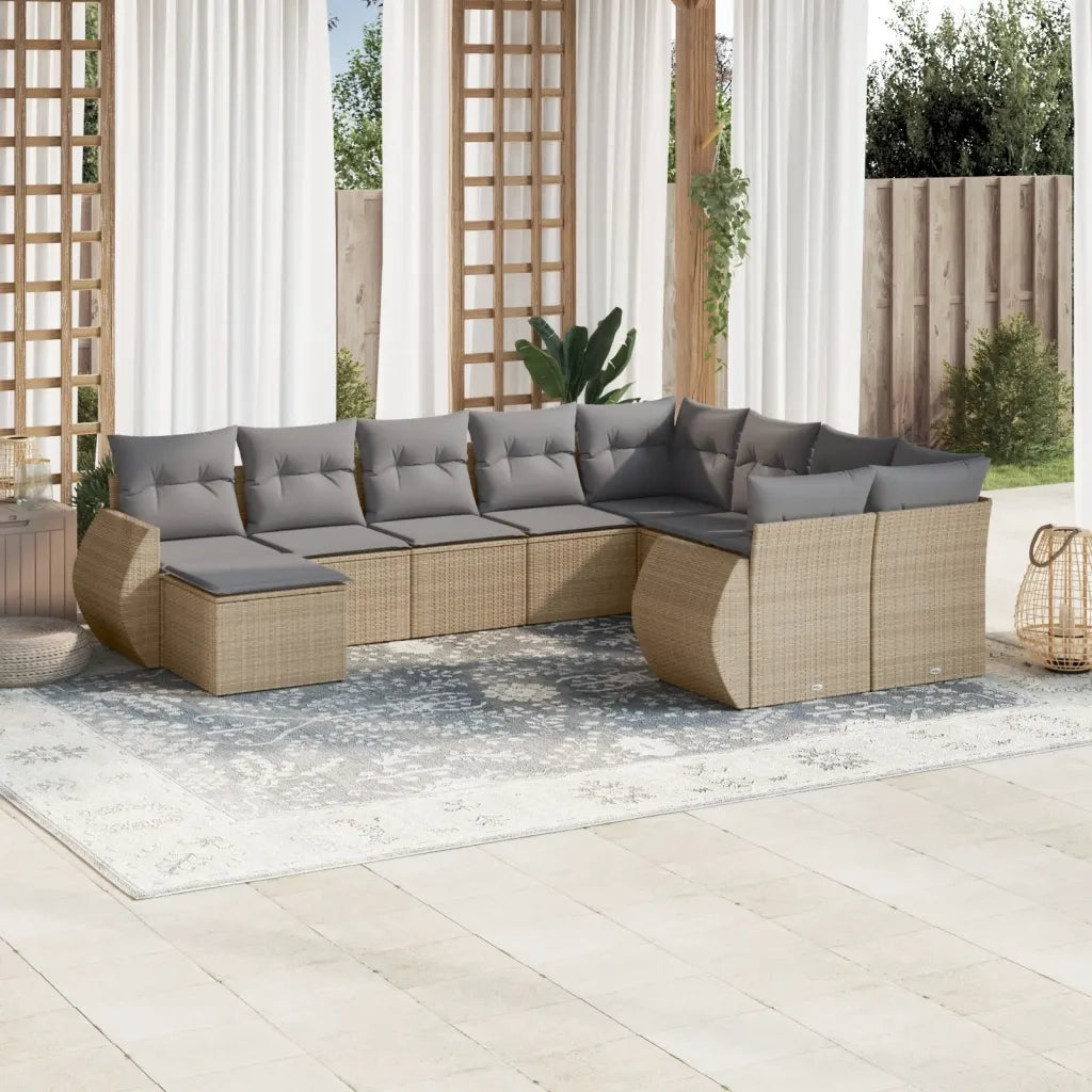 Set Divano da Giardino 10 pz con Cuscini Beige in Polyrattan 3221858