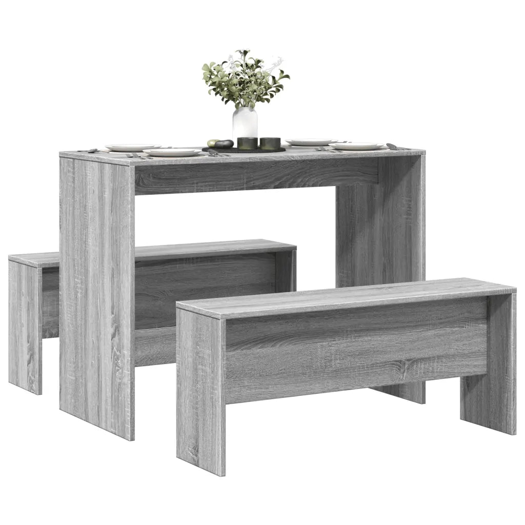 Set Tavolo da Pranzo e Panche 3 pz Grigio Sonoma in Truciolato 855536