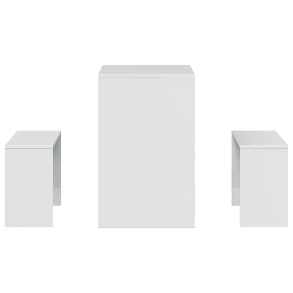 Set Tavolo da Pranzo e Panche 3 pz Bianco Lucido in Truciolato