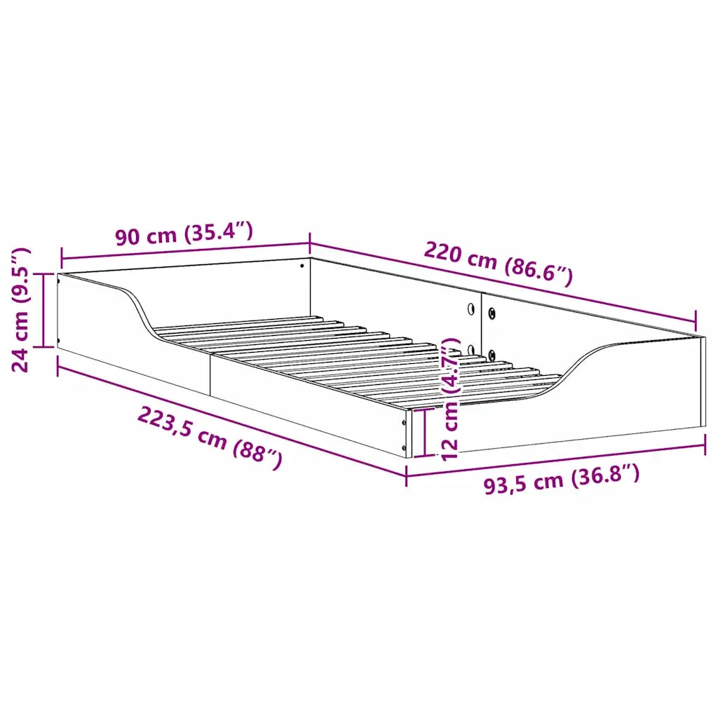 Struttura del letto Marrone 90 x 220 cm Pino massello 873412