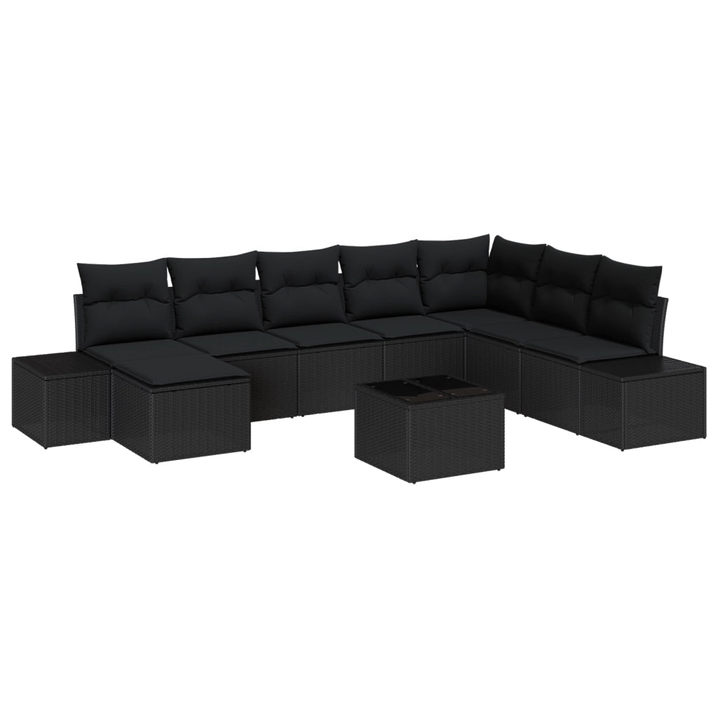Set di Divani da Giardino da 9 pezzi con Cuscini Beige in Polirattan
