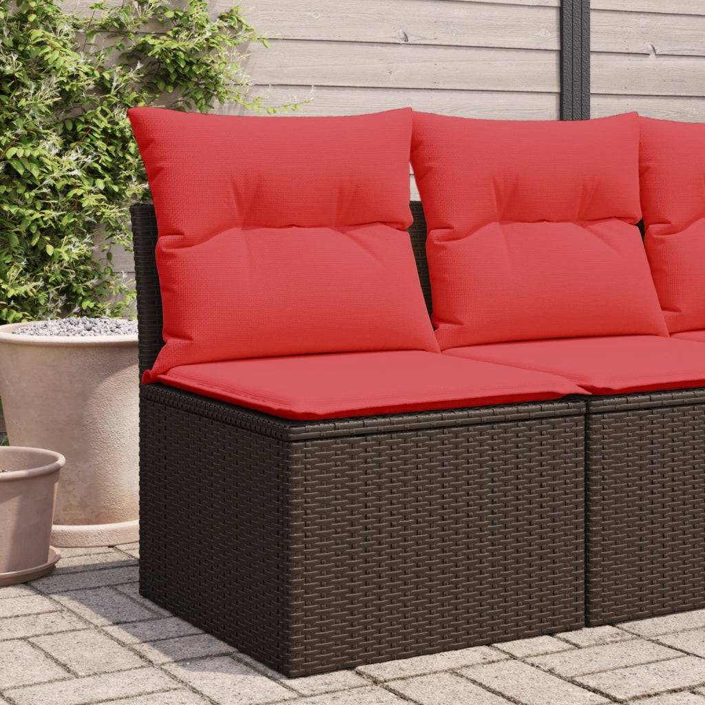 Divano da giardino senza braccioli con cuscini marrone in polyrattan