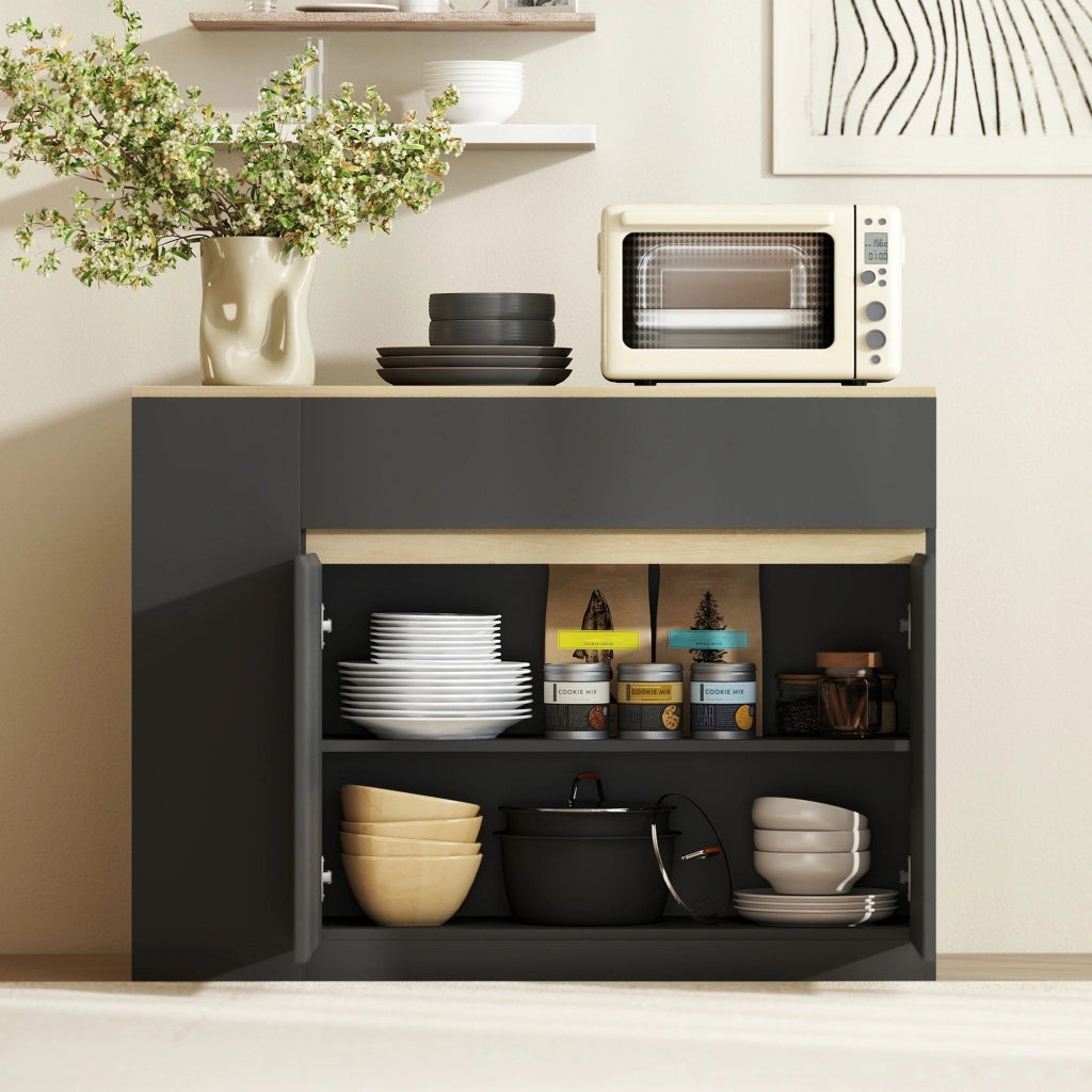 Armadio da Cucina con 2 Cassetti e 3 Ripiani Aperti ¨C Zephmum ¨C Nero 110x29.5x82 cm