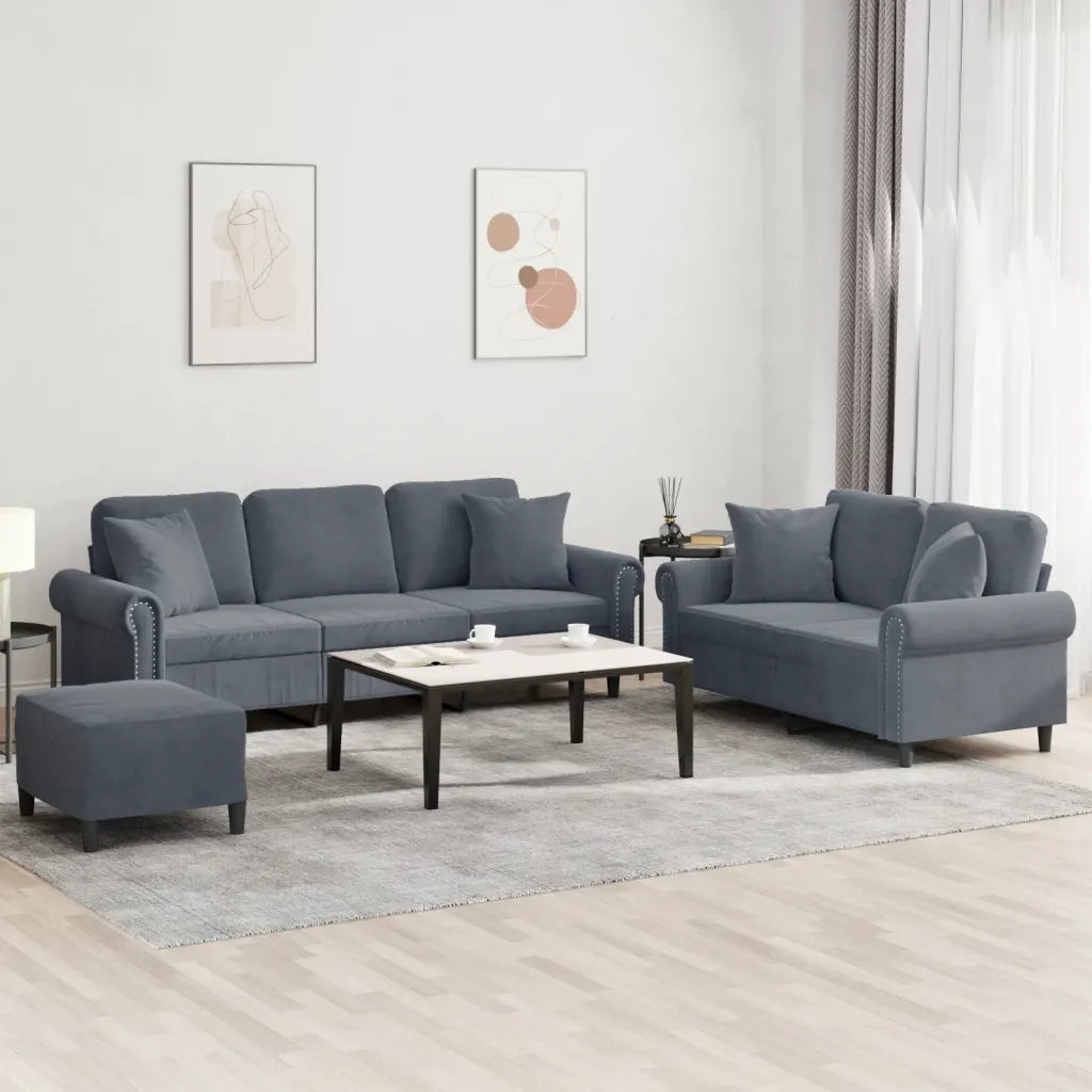 Set di Divani 3 pz con Cuscini Grigio Scuro in Vellutocod mxl 83154