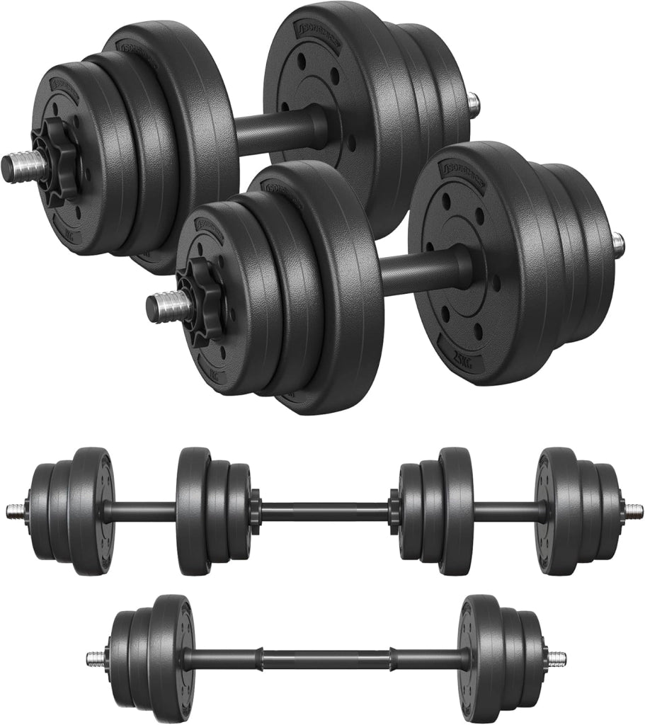 SONGMICS Manubri 2 in 1, Set di Bilanciere Corto, con Tubo di Collegamento in Acciaio, Allenamento, Fitness, Sollevamento Pesi per Casa, Palestra