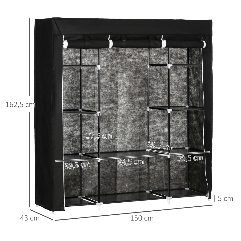 ARMADIO in tessuto 150x43x162,5 cm Nero con 1 barra appendiabiti