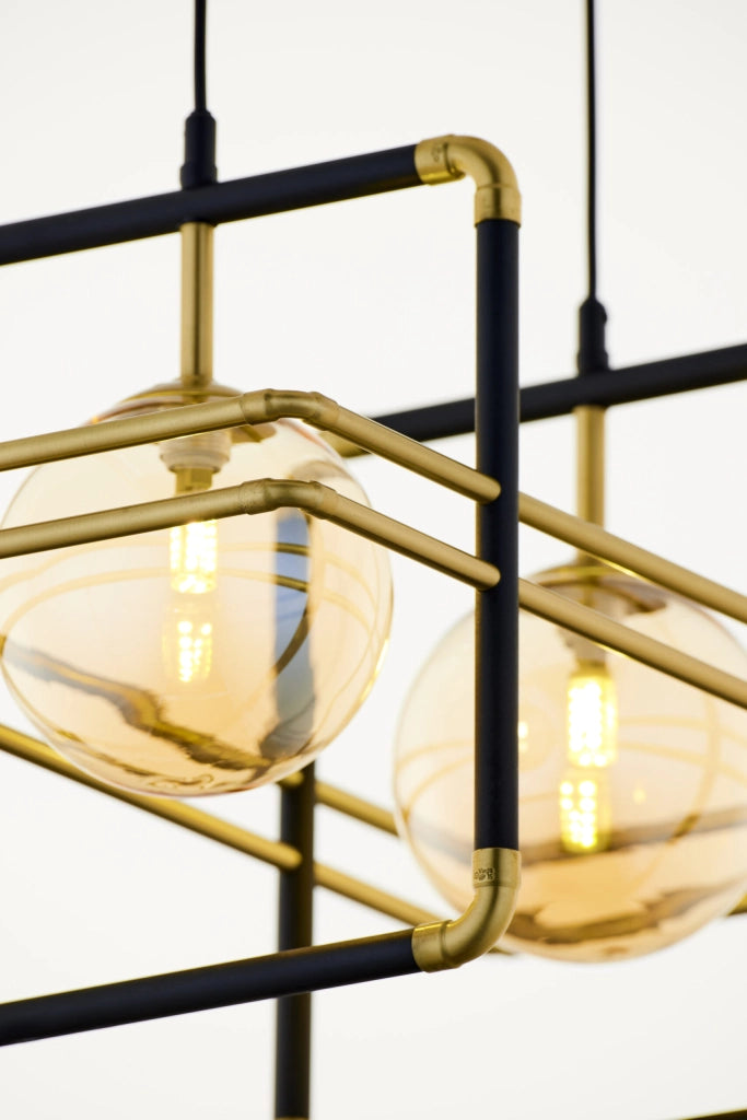 Lampadario moderno nero oro sfere ambra 2xG9 Fiori