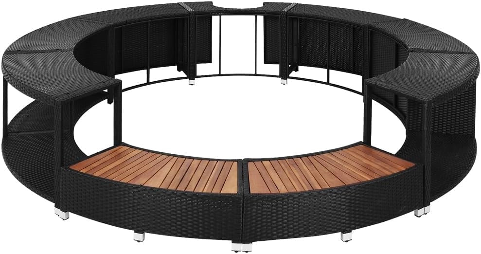 Cornice Whirlpool Vasca Idromassaggio Polyrattan Ø 206 cm Ingresso in Legno Eucalipto Certificato FSC Bordo Piscina Relax