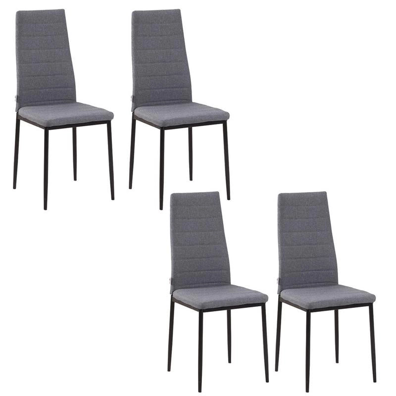 SET 4 SEDIE IMBOTTITE STILE MODERNO IN METALLO E TESSUTO GRIGIO
