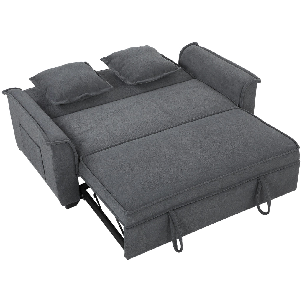 Divano Letto 2 Posti 3 in 1 con Schienale Regolabile in 3 Posizioni e 2 Cuscini in Ciniglia Grigio Scuro