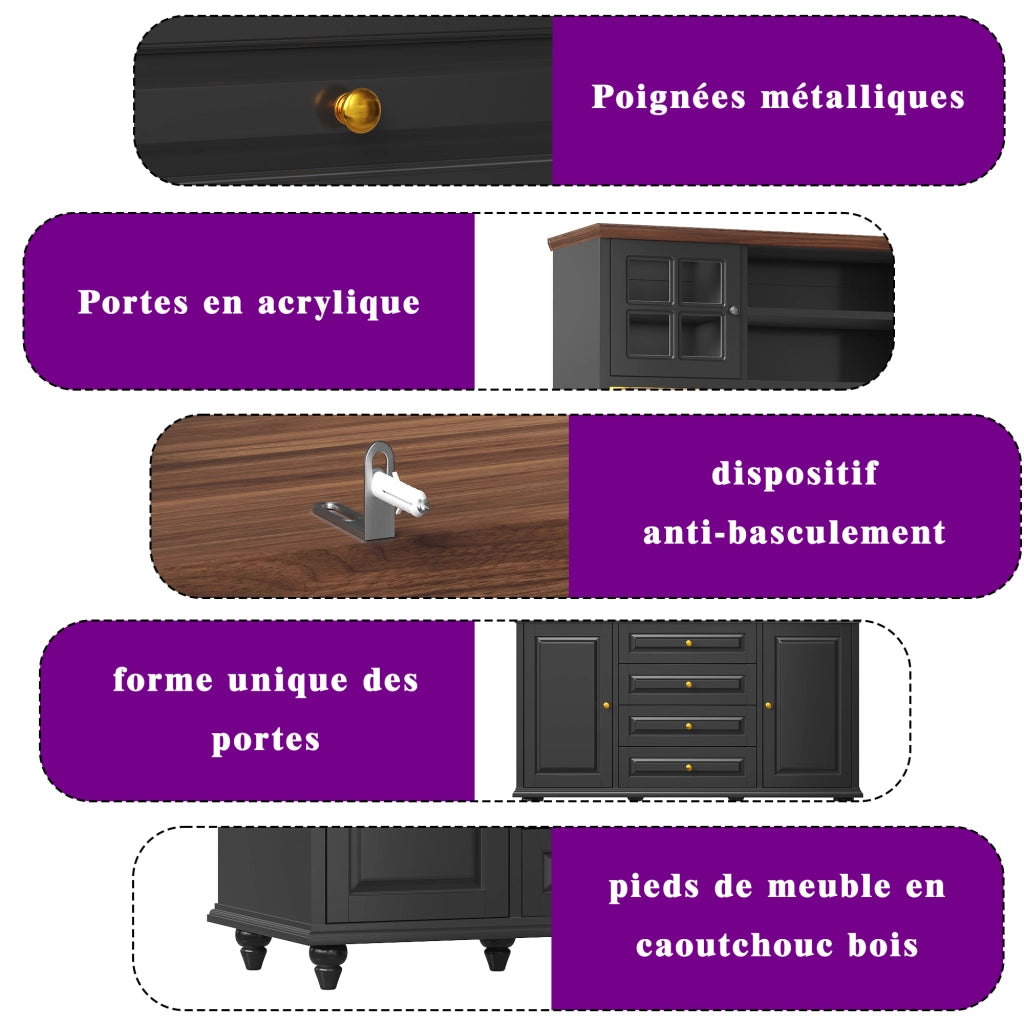 Colonna da cucina con 4 cassetti; ripiani regolabili; porta bicchieri e illuminazione RGB LED; 140 × 40 × 179;5 cm