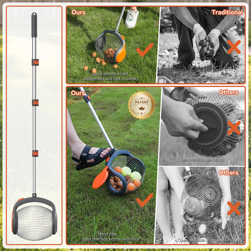 Bawang - Rullo Raccoglifrutta da 2 a 4 cm con Asta Telescopica in Acciaio per Frutta Nocciole Castagne e Oggetti