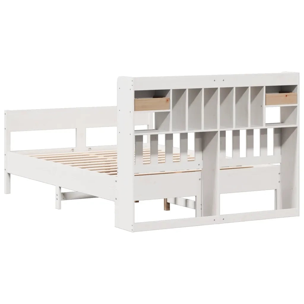 Letto Libreria senza Materasso-Struttura Letto con contenitore Bianco 150x200 cm Legno di Pino 268669