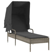 Lettino Prendisole | Sdraio da giardino | Lettino da sole con Baldacchino Grigio in Polyrattan