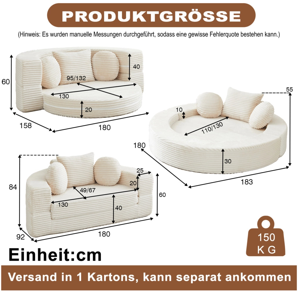 Divano trasformabile 4 in 1 in velluto a coste beige HOMVRA
