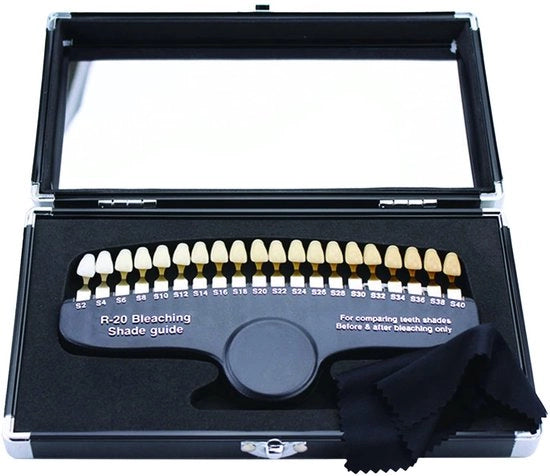 Comparatore di colore per denti 20-colore - scala di colore 3D - comparatore di colore per denti - paletta di colori professionale - contenitore in alluminio - portatile con specchio - set di bleaching per denti