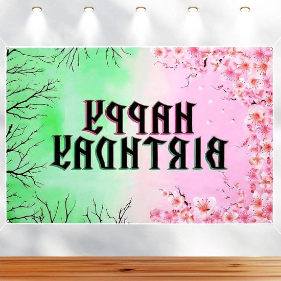 Banniere di fondo 15x1m Film vinile tema di fondo Acqua resistenti Rosa e Verde Decorazioni per party Festa di compleanno streghe per stand foto Requisito di decorazione