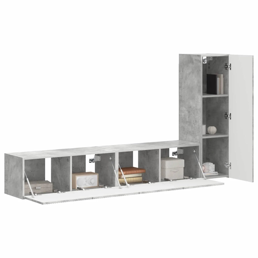 Set mobile TV 3 pz-Credenza per TV Grigio cemento Legno multistrato 130455