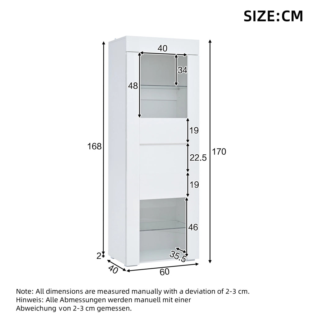 Vetrina con LED e anta in acrilico 60 x 40 x 170 cm; bianco