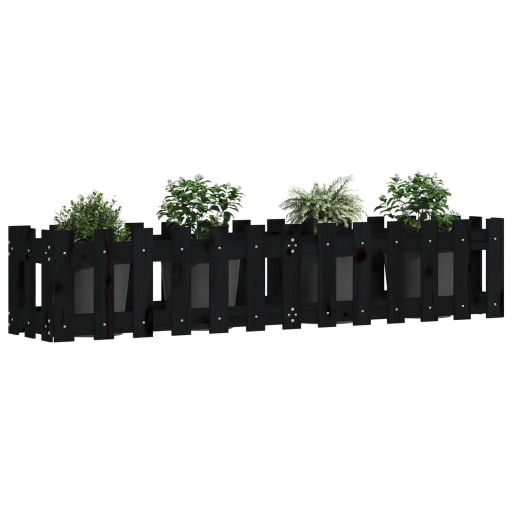 Fioriera Giardino a Recinzione Nera 150x30x30cm Massello Pino 832489