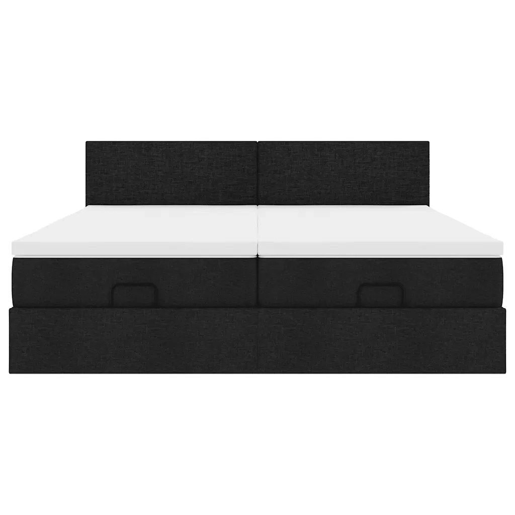 Struttura Letto Pouf con Materassi Nero 160x200 cm in Tessuto 3312817