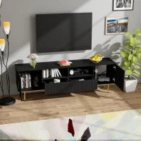 Mobile Porta TV Moderno con Dettagli Dorati, Due Ripiani e Due Cassetti, in Legno di Alta Qualità, 165x36x55 cm, Nero