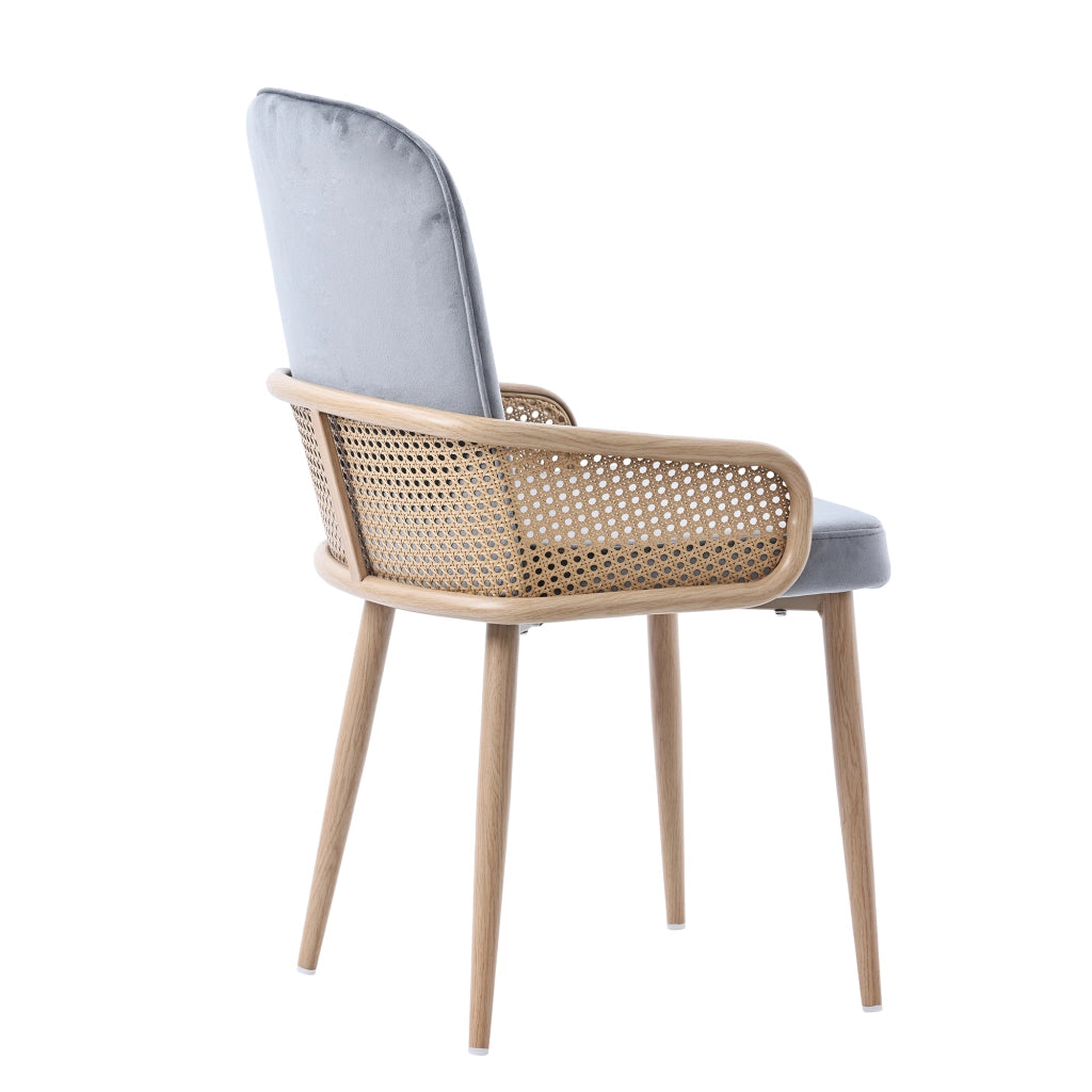 SEDIA da pranzo in velluto e rattan, set da 6 pezzi, grigio
