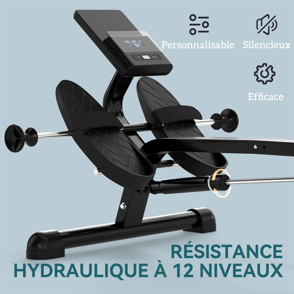 Vogatore Idraulico 12 Livelli ¨C Xylo ¨C Display LCD, Allenamento Cardio Casa, 130kg, Nero