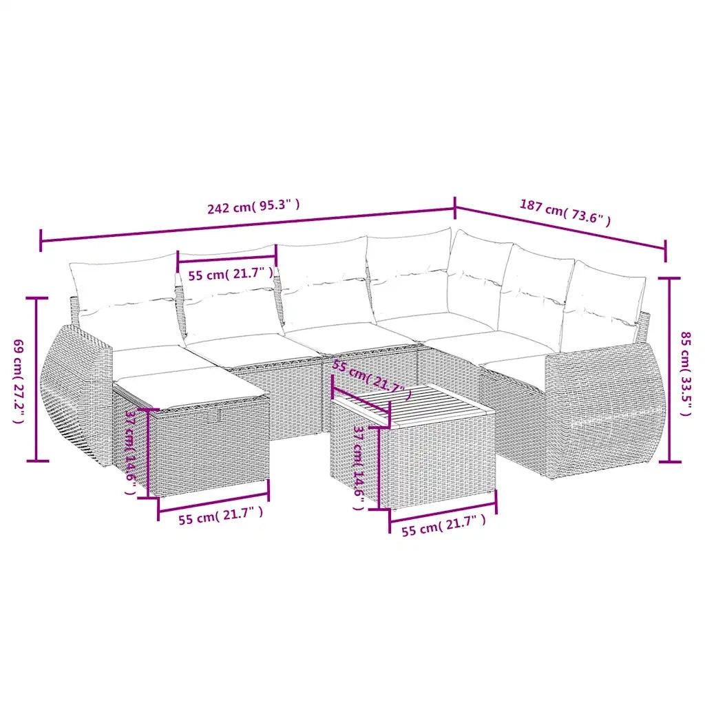 Set Divano da Giardino 8 pz con Cuscini Grigio in Polyrattan 3265078