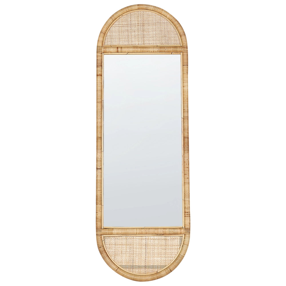 Specchio da terra in rattan naturale 150x50 cm stile boho salotto camera da letto