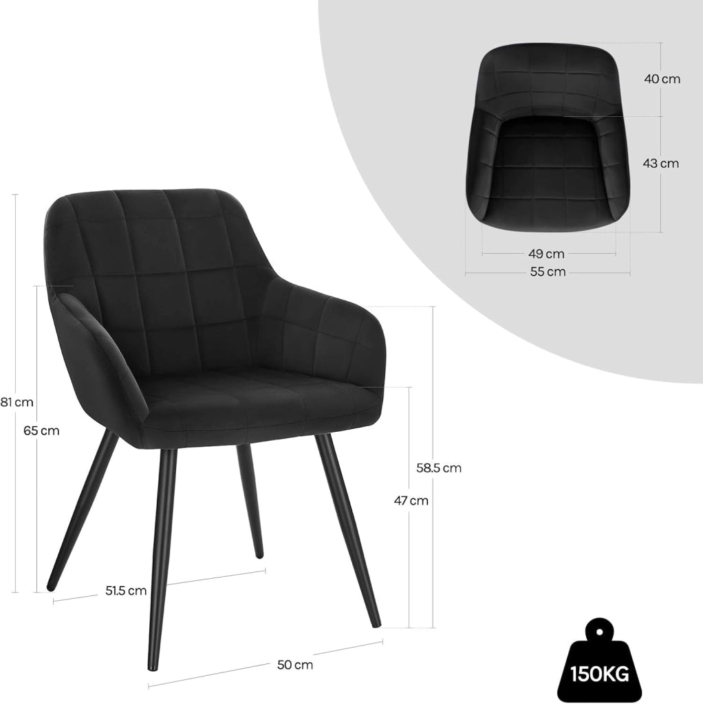 Sedia per Sala da Pranzo Imbottita, Poltroncina in Velluto,Sedia da Cucina con Braccioli e Schienale, Gambe in Metallo, moderne,Nero, BH93sz-1