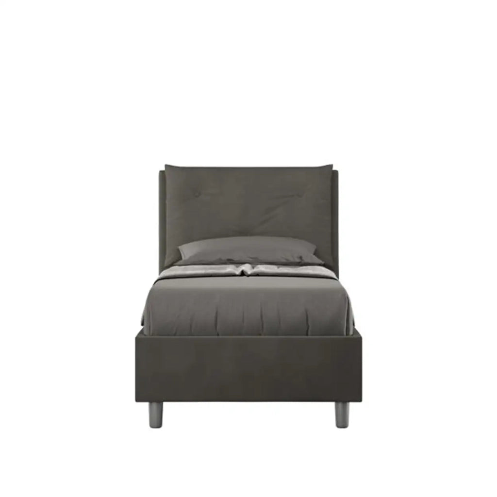 Letto singolo contenitore imbottito 80x190 microfibra grigio Appia