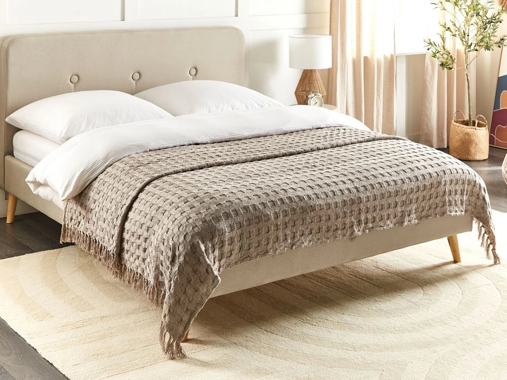 Copriletto in tessuto di cotone tortora 200 x 220 cm con frange Coperta decorativa Biancheria da letto design classico Camera da letto
