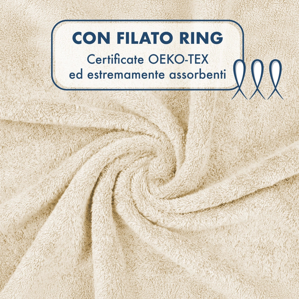 Asciugamani Bagno 100% Spugna Puro Cotone 500 Gr 4 Pezzi 2 Salvietta Viso 2 Asciugamano Ospite Mani Qualità Certificato Oeko-Tex Salviette Super Morbide Bicolore Panna/Salvia