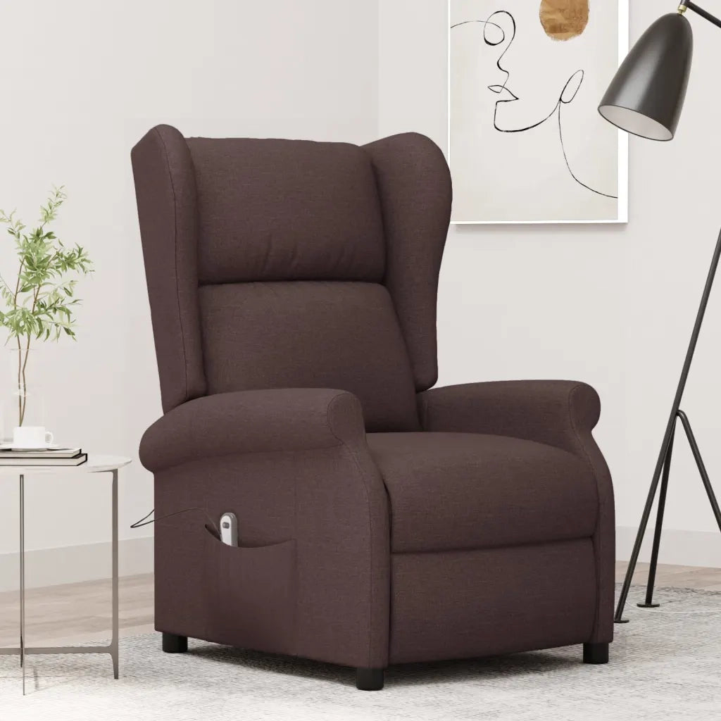 Poltrona ad Ala Reclinabile Elettrica Marrone Scuro in Tessuto 3098324