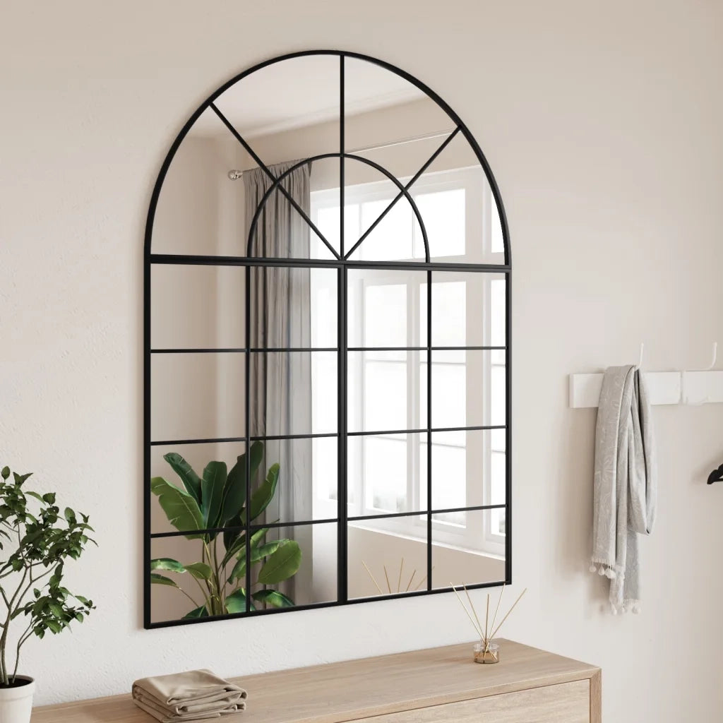 Specchio da Parete-Specchio a Muro-Specchio Decorativo Nero 100x130 cm Arco in Ferro