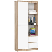 Libreria AKORD R11 Sonoma Quercia, Bianco 80 cm 2 ante 2 cassetti 80x35x180 cm