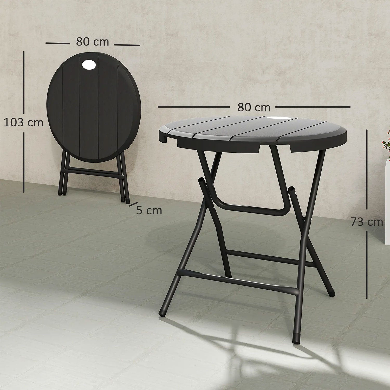 Tavolo da Giardino Ø80x73 cm Rotondo Pieghevole per 4 Persone in Alluminio e Plastica HDPE Grigio