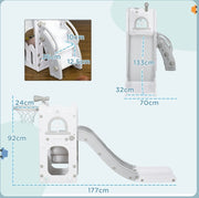 Scivolo per bambini 5 in 1 grigio con canestro, telescopio e contenitore