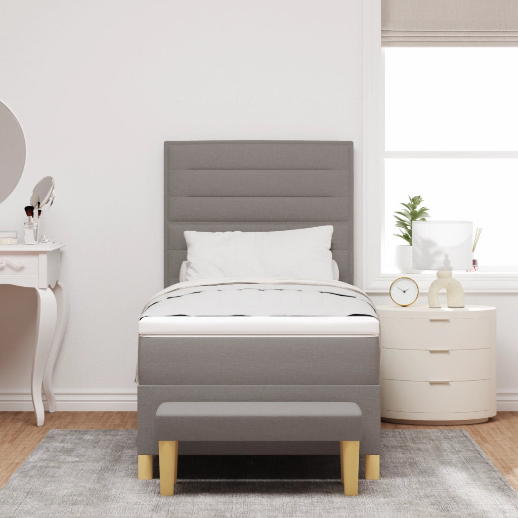 Letto con Box Spring con Materasso e Panchina Tortora 100x200 cm Tessuto
