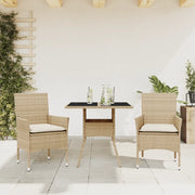 Set da Pranzo da Giardino 3 pz con Cuscini Polyrattan e Vetro 3278609