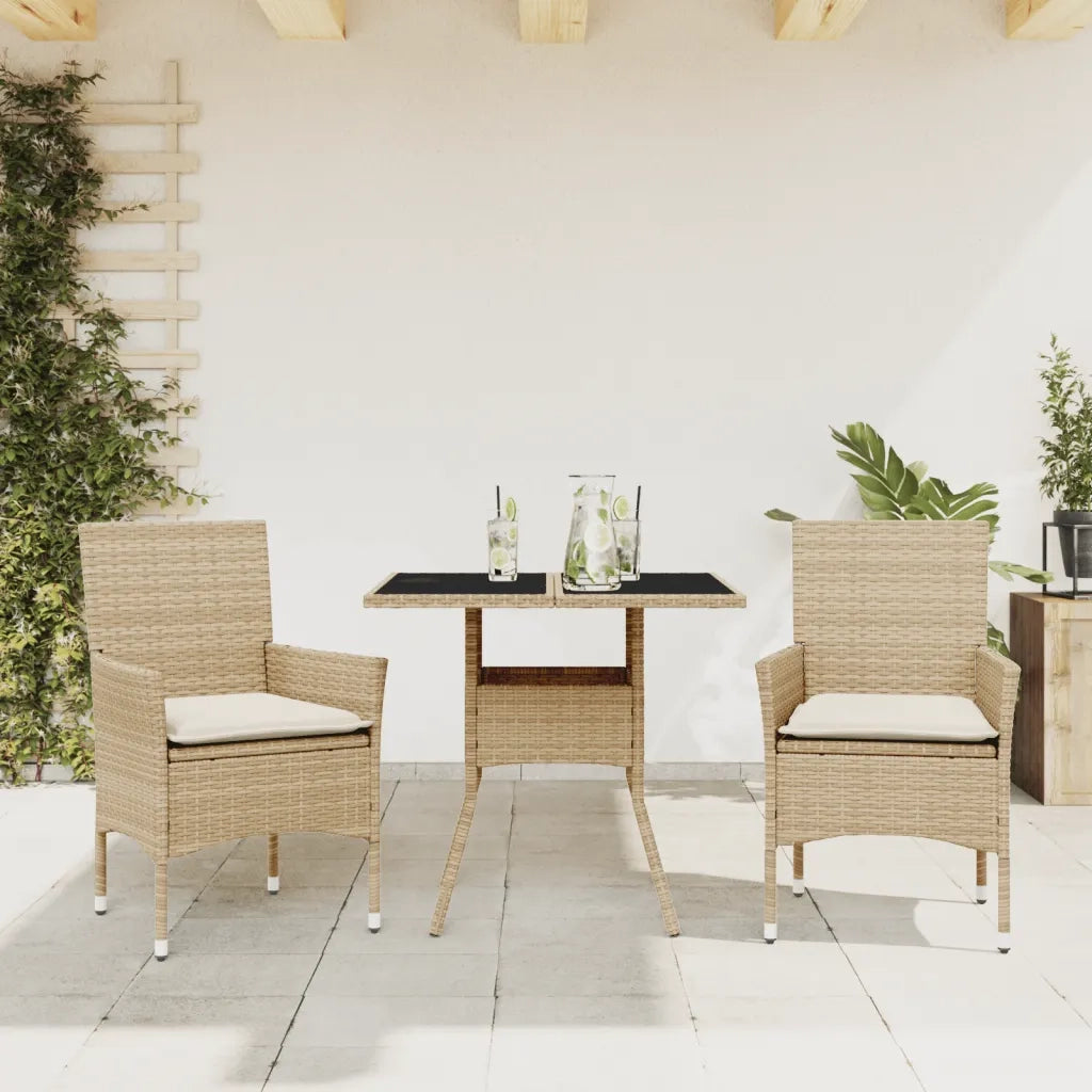 Set da Pranzo da Giardino 3 pz con Cuscini Polyrattan e Vetro 3278609