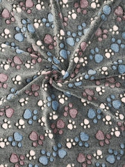 AIO FACTORY Coperta in pile 100x70 cm grigia con cuccia per cani con zampe colorate