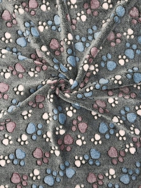 AIO FACTORY Coperta in pile 100x70 cm grigia con cuccia per cani con zampe colorate